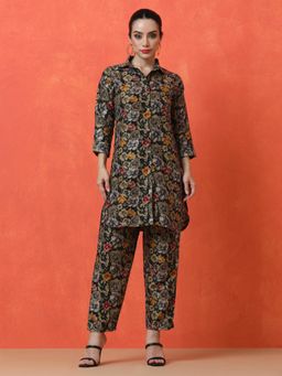 Jaipur Kurti - Black Floral Kurta with Pant (Set of 2)