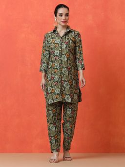 Jaipur Kurti - Green Floral Kurta with Pant (Set of 2)