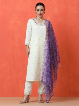 Jaipur Kurti - White Printed Kurta with Pant and Dupatta (Set of 3)