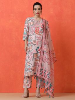 Jaipur Kurti - Multi-Color Abstract Kurta with Pant and Dupatta (Set of 3)