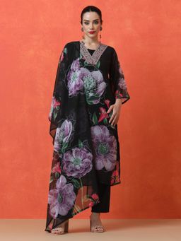 Jaipur Kurti - Black Floral Kurta with Pant and Dupatta (Set of 3)
