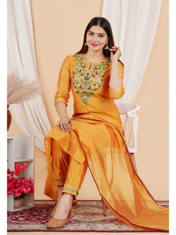AMIRAS - Mustard Floral Kurta with Pant and Dupatta (Set of 3)