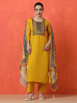 Jaipur Kurti - Yellow Printed Kurta with Pant and Dupatta (Set of 3)