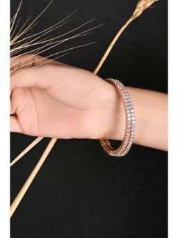 Ratnavali Jewels - Rose Gold Plated White Ad Studded Single Line Bangles Set Of 2