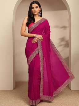 Libas - Pink Embellished Saree With Unstitched Blouse