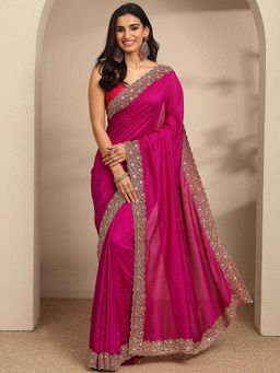 Libas - Pink Embellished Saree With Unstitched Blouse