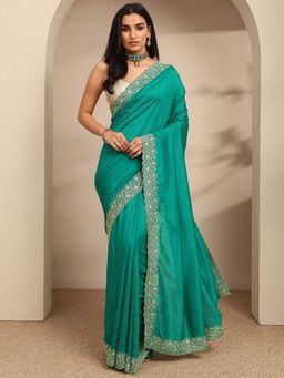 Libas - Green Embellished Saree With Unstitched Blouse