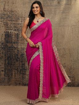 Libas - Pink Embellished Saree With Unstitched Blouse