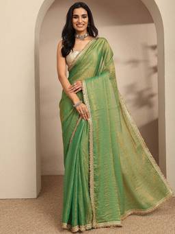 Libas - Green Embellished Saree With Unstitched Blouse