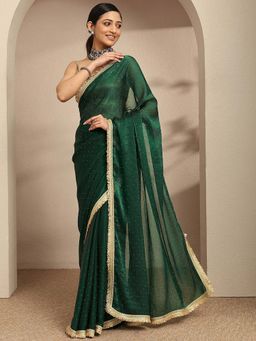 Libas - Green Embellished Saree With Unstitched Blouse