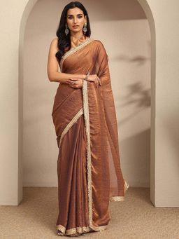 Libas - Brown Embellished Saree With Unstitched Blouse