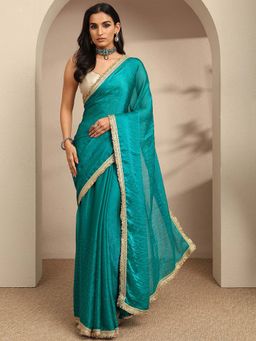 Libas - Blue Embellished Saree With Unstitched Blouse
