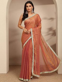 Libas - Peach Embellished Saree With Unstitched Blouse