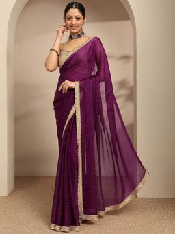 Libas - Purple Embellished Saree With Unstitched Blouse