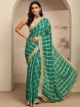 Libas - Blue Bandhani Printed Saree With Unstitched Blouse