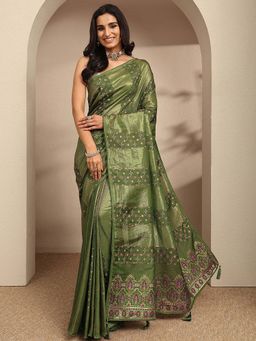Libas - Green Woven Design Saree With Unstitched Blouse