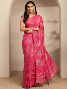Libas - Pink Woven Design Saree With Unstitched Blouse