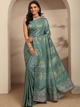 Libas - Blue Woven Design Saree With Unstitched Blouse