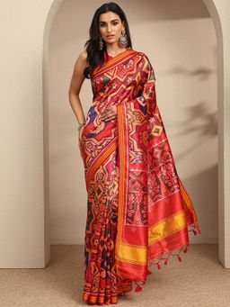 Libas - Multi Ethnic Motif Printed Saree With Unstitched Blouse