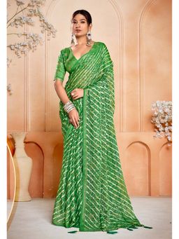 Stylum - Women's Green Leheriya Printed Silk Blend Saree With Unstitched Blouse