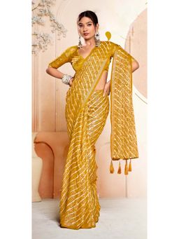 Stylum - Women's Mustard Leheriya Printed Silk Blend Saree With Unstitched Blouse