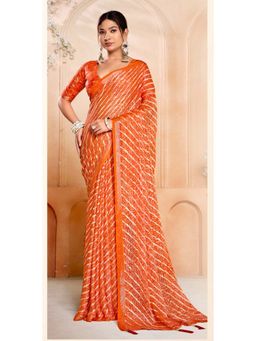 Stylum - Women's Orange Leheriya Printed Silk Blend Saree With Unstitched Blouse