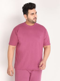 CHKOKKO - Mens Plus Size Terry Cotton Loose Fit Half Sleeves T-shirt In Pink