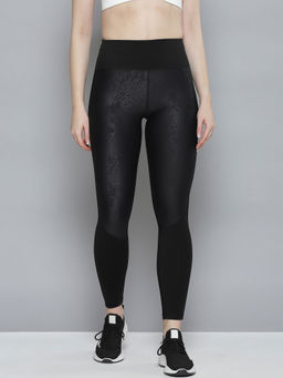 Fitkin - Women Black Printed Active Quick Dry Tights