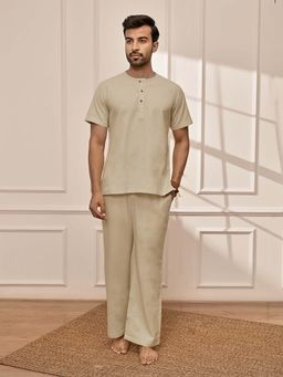 Vastramay - Mens Beige Premium Cotton Yoga Kurta with Pyjama (Set of 2)