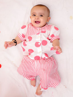 BownBee - White Cotton Polka Dot Jabla with Harem