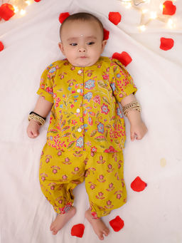 BownBee - Yellow Cotton Floral Jabla with Harem