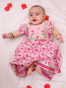 BownBee - Pink Pure Cotton Ruffled Lehenga with Choli