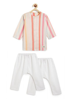 TIBER TABER - Multi-Color Stripes Kurta and Pyjama (Set of 3)