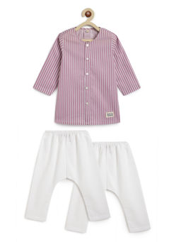 TIBER TABER - Purple Stripes Kurta & Pyjama (Set of 3)