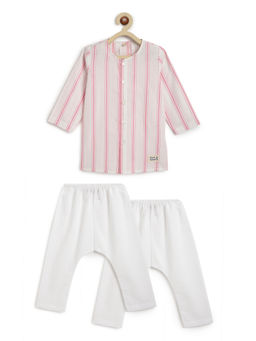 TIBER TABER - Pink Stripes Kurta & Pyjama (Set of 3)