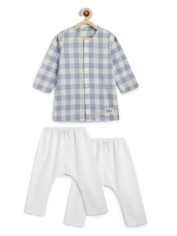 TIBER TABER - Blue Checks Kurta & Pyjama (Set of 3)
