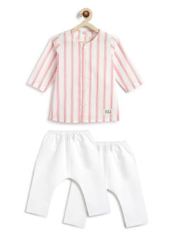 TIBER TABER - Pink Stripes Kurta & Pyjama (Set of 3)