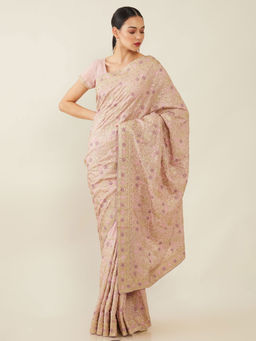 Soch - Embroidered Crepe Saree with Unstitched Blouse