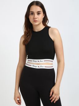 Tommy Hilfiger - Black Regular-Fit Viscose Round Neck Crop Top