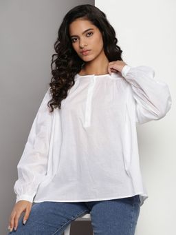 Tommy Hilfiger - White Relaxed Fit Cotton Round Neck Top