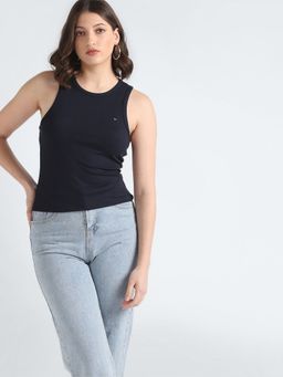 Tommy Hilfiger - Navy Blue Slim Fit Viscose Round Neck Tank Top