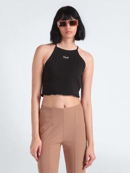 Tommy Hilfiger - Black Slim Fit Cotton Halter Neck Crop Top