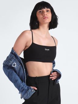 Tommy Hilfiger - Black Regular Fit Cotton Spaghetti-Straps Crop Top
