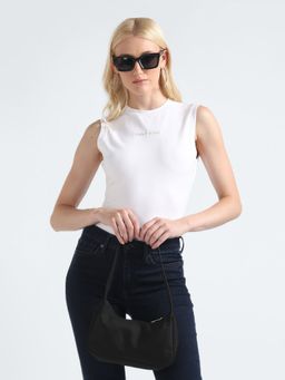 Tommy Hilfiger - White Slim Fit Viscose Round Neck Top