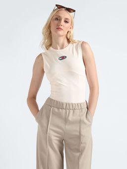 Tommy Hilfiger - Cream Slim Fit Viscose Round Neck Bodysuit
