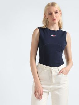 Tommy Hilfiger - Navy Blue Slim Fit Viscose Round Neck Bodysuit