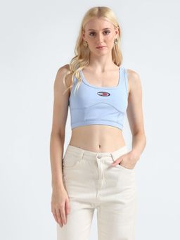 Tommy Hilfiger - Sky Blue Regular Fit Viscose Scoop Neck Crop Top