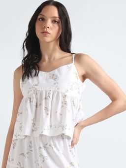 Tommy Hilfiger - White Regular Fit Cotton Shoulder Strap Peplum Top