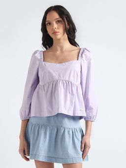 Tommy Hilfiger - Purple Regular Fit Cotton Square Neck Peplum Top