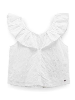 Tommy Hilfiger - Girls White Schiffli Regular Fit Cotton Top